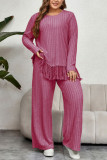Tassel Long Sleeved Ribbed Tops And Pants Two-Piece Set