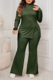 Split Long Sleeve Top Flared Loose Pants Two-Piece Set