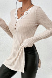 Lace Slit T-Shirt Knitted Long Sleeve Sweater