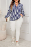 Plus Size Long Sleeve Collar Striped Shirt