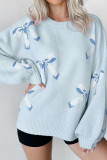 Bow Pattern Long Sleeved Loose Sweater