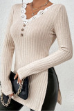 Lace Slit T-Shirt Knitted Long Sleeve Sweater