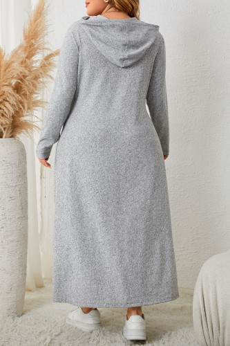 Large Size Hooded Solid Color Casual Dress