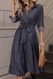 Long Sleeve Button Up Waist Tie Dress