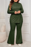 Split Long Sleeve Top Flared Loose Pants Two-Piece Set