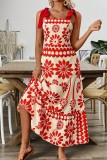 Strap Lace Up Print Maxi Boho Dress