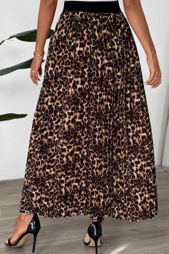 High Waist Leopard Pleated Skirts