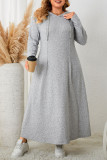 Large Size Hooded Solid Color Casual Dress