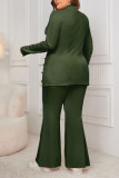 Split Long Sleeve Top Flared Loose Pants Two-Piece Set