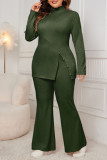 Split Long Sleeve Top Flared Loose Pants Two-Piece Set
