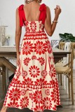 Strap Lace Up Print Maxi Boho Dress