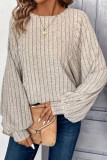 Round Neck Loose Solid Color Lantern Sleeve T-Shirt