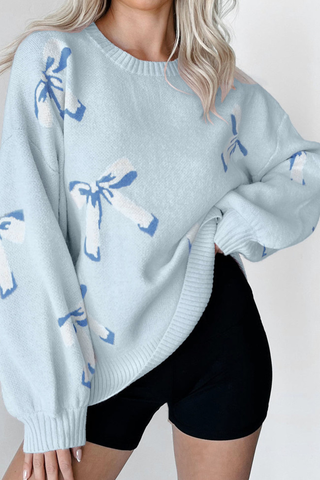 Bow Pattern Long Sleeved Loose Sweater