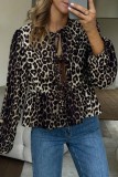 Front Lace Up Leopard Long Sleeve Tops