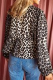 Front Lace Up Leopard Long Sleeve Tops