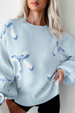 Bow Pattern Long Sleeved Loose Sweater