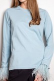 Round Neck Feather Cuffs Long Sleeve Top