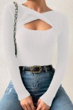 Cross Front Hollow Out Ribbed Sweater