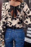 Floral Print Ruffle Cuffs Backless Blouse