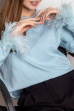 Round Neck Feather Cuffs Long Sleeve Top