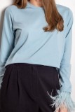 Round Neck Feather Cuffs Long Sleeve Top