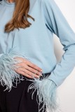 Round Neck Feather Cuffs Long Sleeve Top