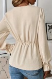 Chic Long Sleeve Waist Tie  V neck Shirt