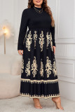 Plus Size High Waisted Print Dress