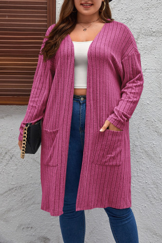 .Large Size Long Sleeved Cardigan Casual Knit Sweater