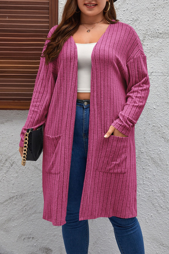 .Large Size Long Sleeved Cardigan Casual Knit Sweater