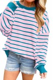 Stripe Color Block Drop Shoulder Pullover Sweatshirt