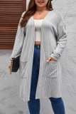 .Large Size Long Sleeved Cardigan Casual Knit Sweater