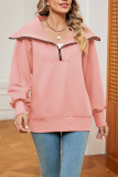 Long Sleeved Zipper Lapel Solid Color Hoodie