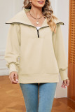 Long Sleeved Zipper Lapel Solid Color Hoodie