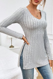 V-Neck Split Long Sleeved Base T-Shirt