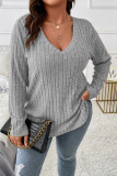 Large Size V-Neck Long Sleeved Loose T-Shirt