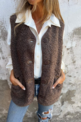 Lamb Fleece Button Down Long Sleeve Vest Jacket