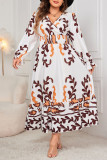 Large Size Printed Long Sleeved V-Neck Dress