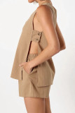Cotton Linen Sleeveless Button Shorts Two-Piece Set