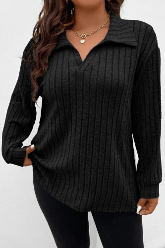 Large Size Lapel Long Sleeved Loose T-Shirt