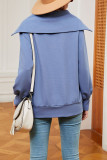 Long Sleeved Zipper Lapel Solid Color Hoodie