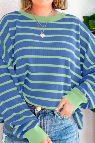 Stripe Color Block Drop Shoulder Pullover Sweatshirt