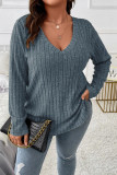 Large Size V-Neck Long Sleeved Loose T-Shirt