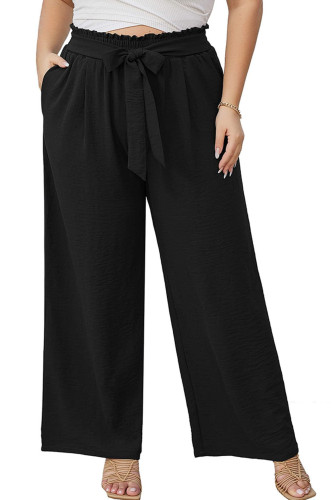 Plus Size Solid Color Lace Up Wide Leg Pants
