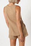 Cotton Linen Sleeveless Button Shorts Two-Piece Set