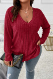 Large Size V-Neck Long Sleeved Loose T-Shirt