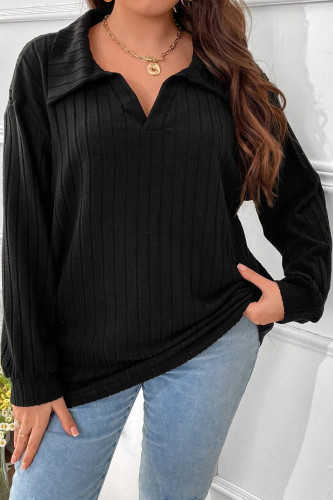 Large Size Lapel Long Sleeved Loose T-Shirt