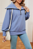 Long Sleeved Zipper Lapel Solid Color Hoodie