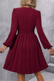 Swiss Dot V-Neck Lantern Sleeve Dress