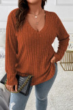 Large Size V-Neck Long Sleeved Loose T-Shirt